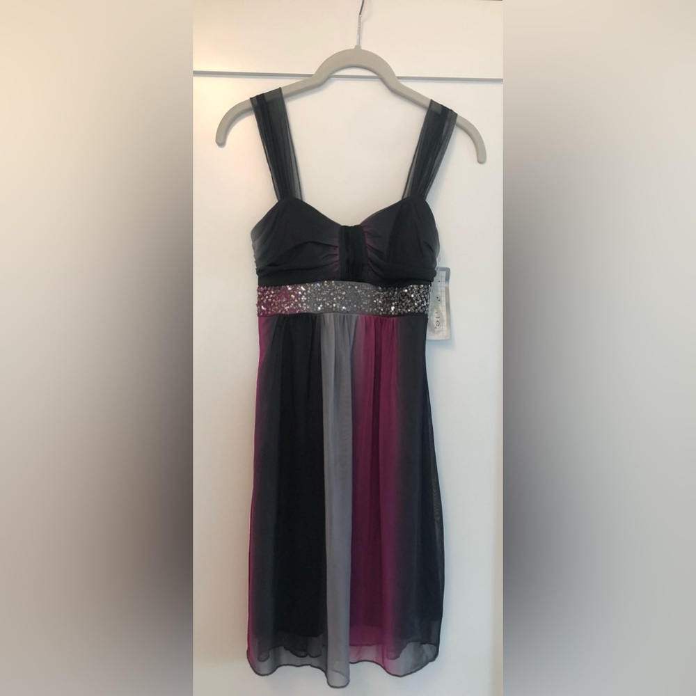 New/never worn La Belle grey & pink cocktail dress with silver sequin detailing